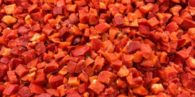 Pimientos rojos congelados, cubos de 10x10, grado 1